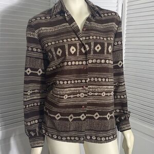 Vintage TanJay Brown Aztec Tribal Button Down Womens Top sz 10